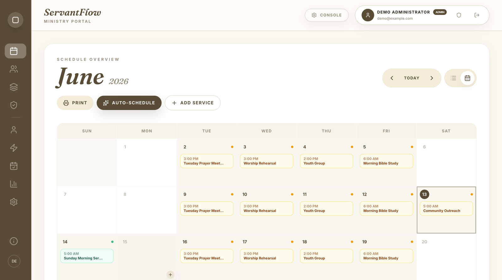 ServantFlow scheduling calendar